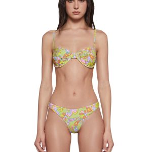 Womens Psychedelic Trippy Bikini Top And Bottom Swim Set - Green