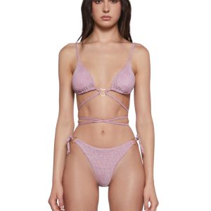 Womens Shimmer Wrap Bikini Top And Bottoms Swim Set - Pink