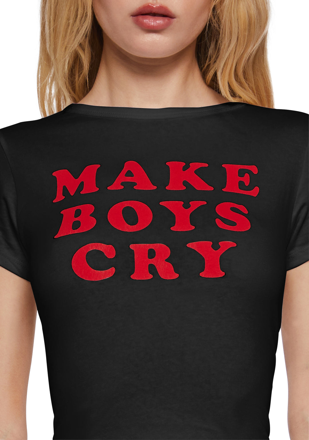 Make Boys Cry Graphic Crop Tee - White - Image 5