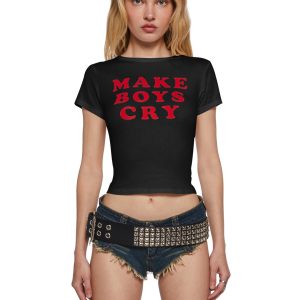 Make Boys Cry Graphic Crop Tee - White