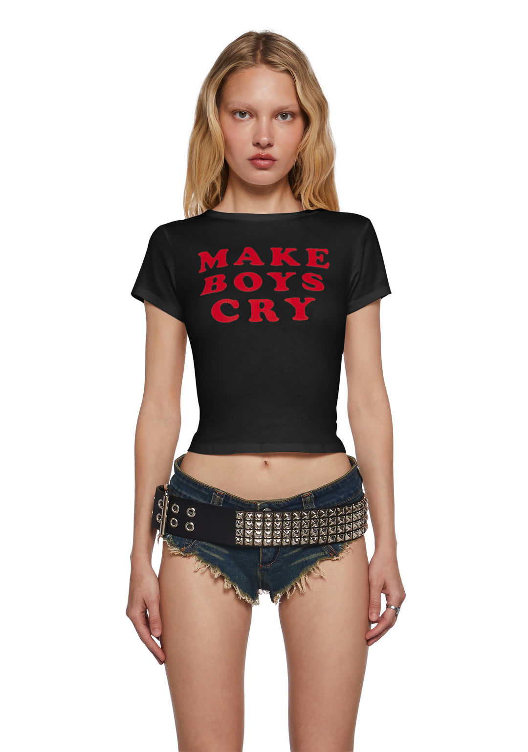 Make Boys Cry Graphic Crop Tee - White