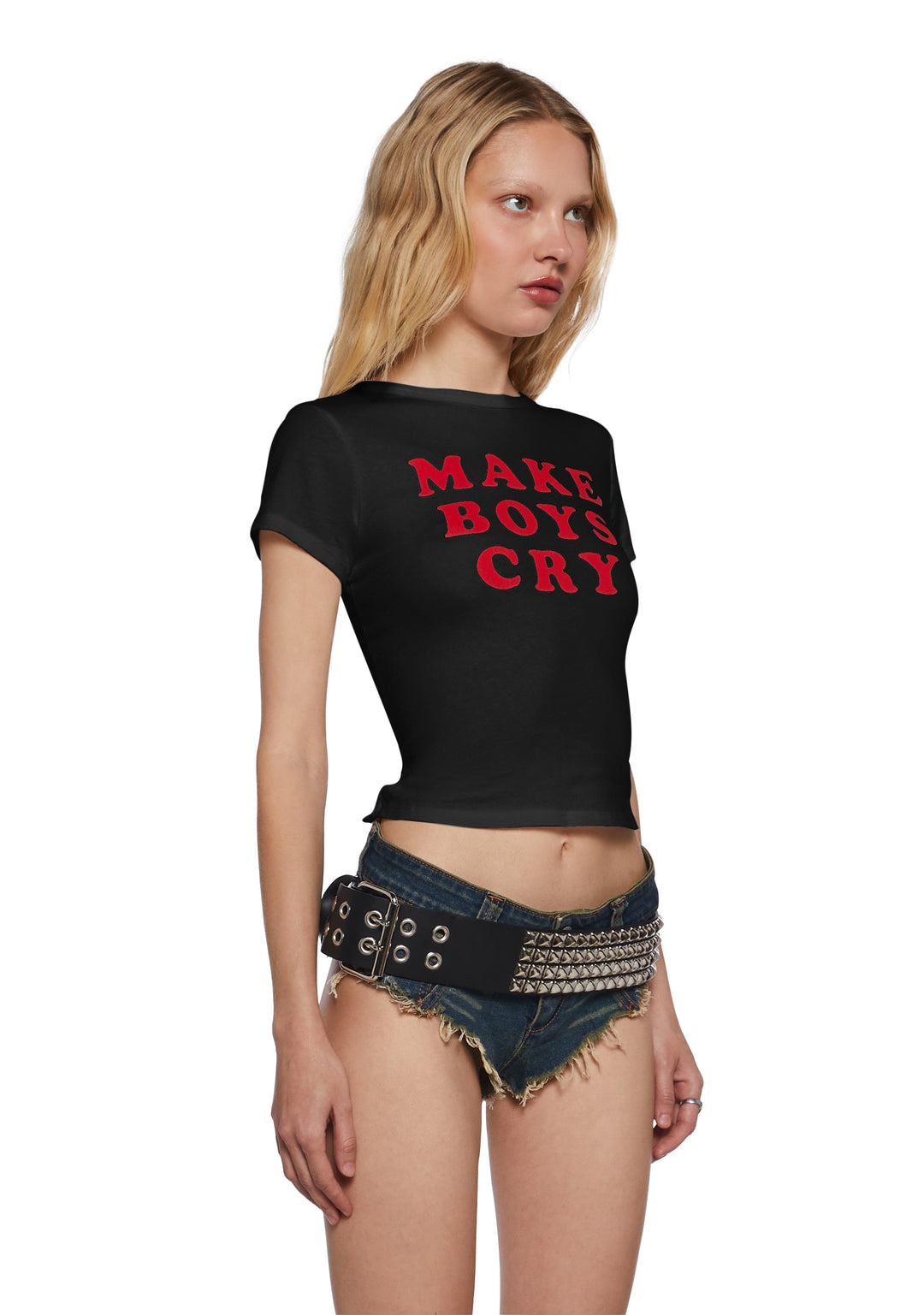 Make Boys Cry Graphic Crop Tee - White - Image 3