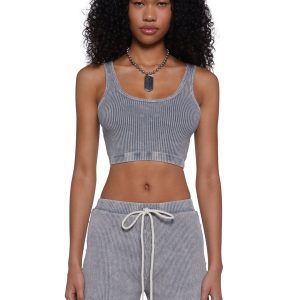 Womens Tank And Shorts Washed Ribbed Set - Gray