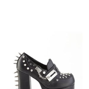 Demonia Charade-32 Platform Loafers With Studs And Chains - Black