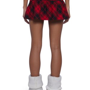 Ed Hardy Dragon Plaid Flare Miniskirt - Red