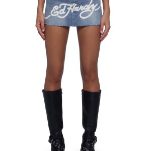 Ed Hardy Dragon Denim Mini Skirt - Blue