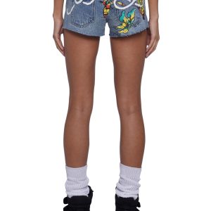 Ed Hardy Butterfly Denim Shorts - Blue
