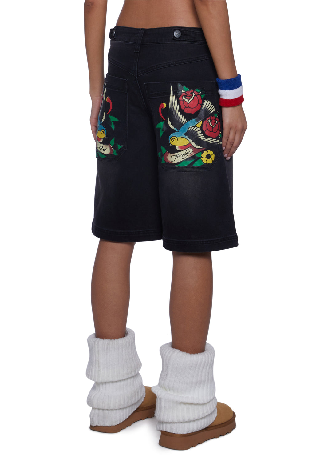 Ed Hardy Swallows Graphic Baggy Shorts - Blue - Image 5