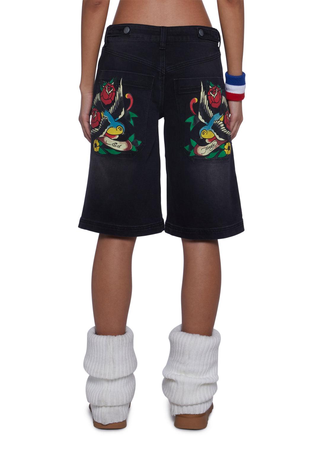 Ed Hardy Swallows Graphic Baggy Shorts - Blue