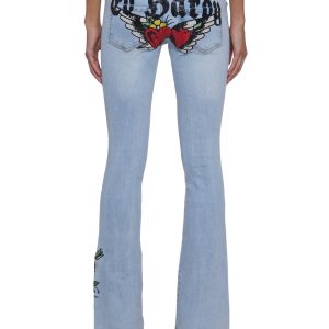 Ed Hardy Hearts Low Waist Bootcut Jeans - Blue