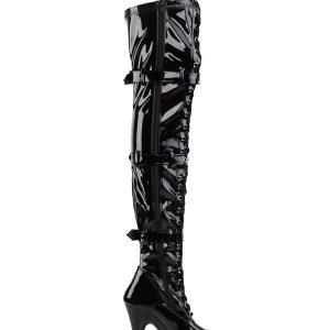 Flamingo-3028 Platform Thigh High Boots-Black PU