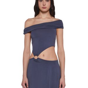 Womens Cut Out Off Shoulder Dress - Blue