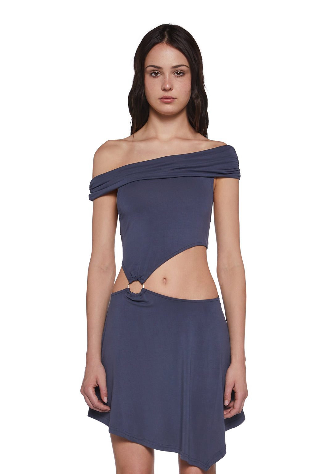 Womens Cut Out Off Shoulder Dress - Blue