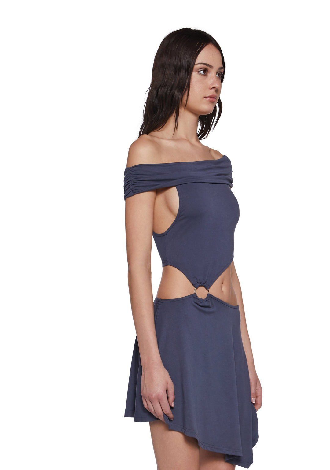 Womens Cut Out Off Shoulder Dress - Blue - Image 3