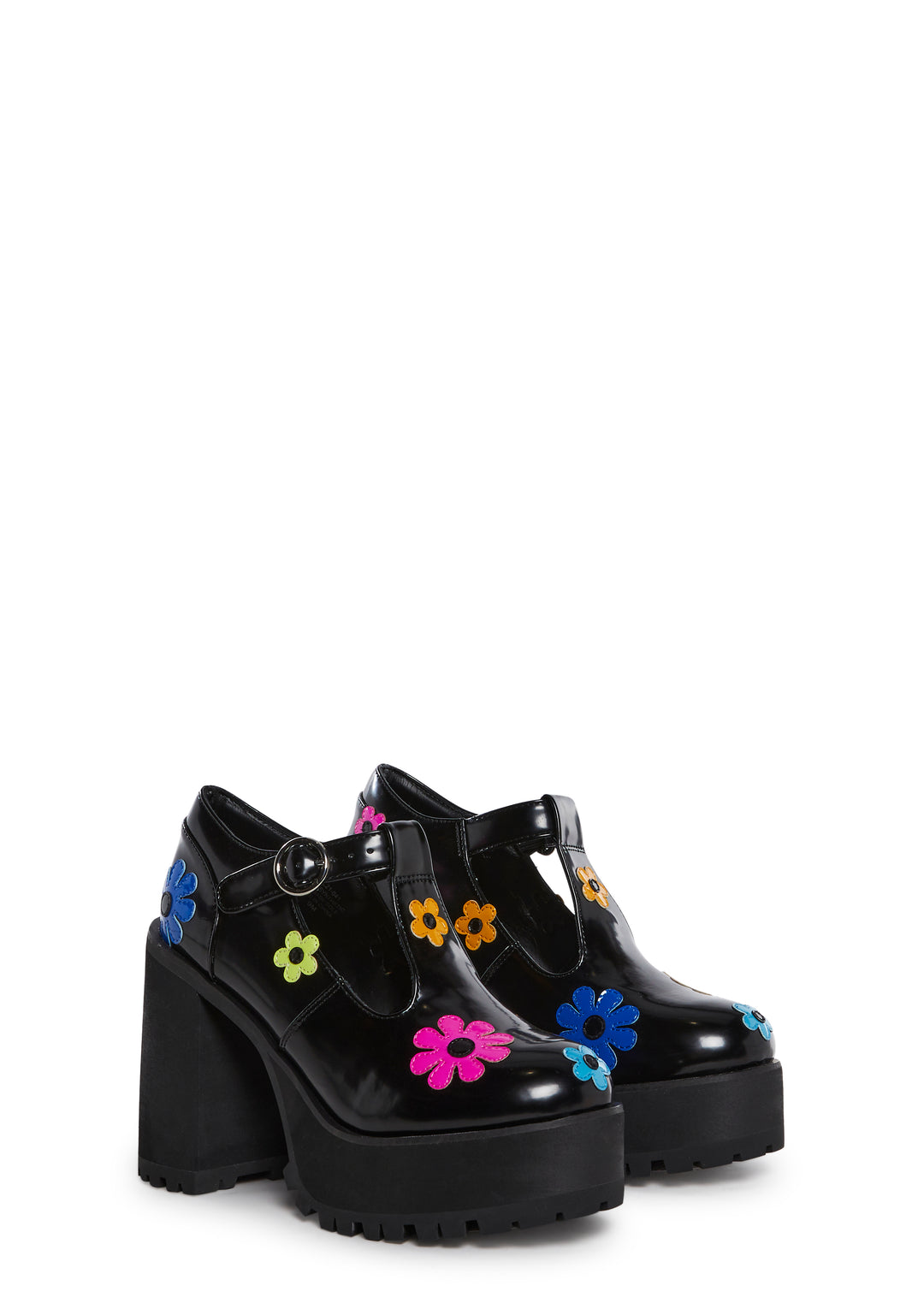 Delia's Multicolored Flower Platform Mary Janes - Black - Image 3