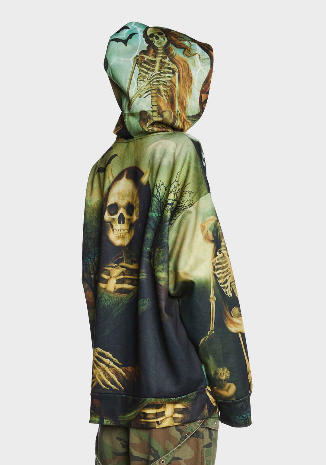 Trickz N Treatz Skeleton Renaissance Art Print Hoodie - Image 2