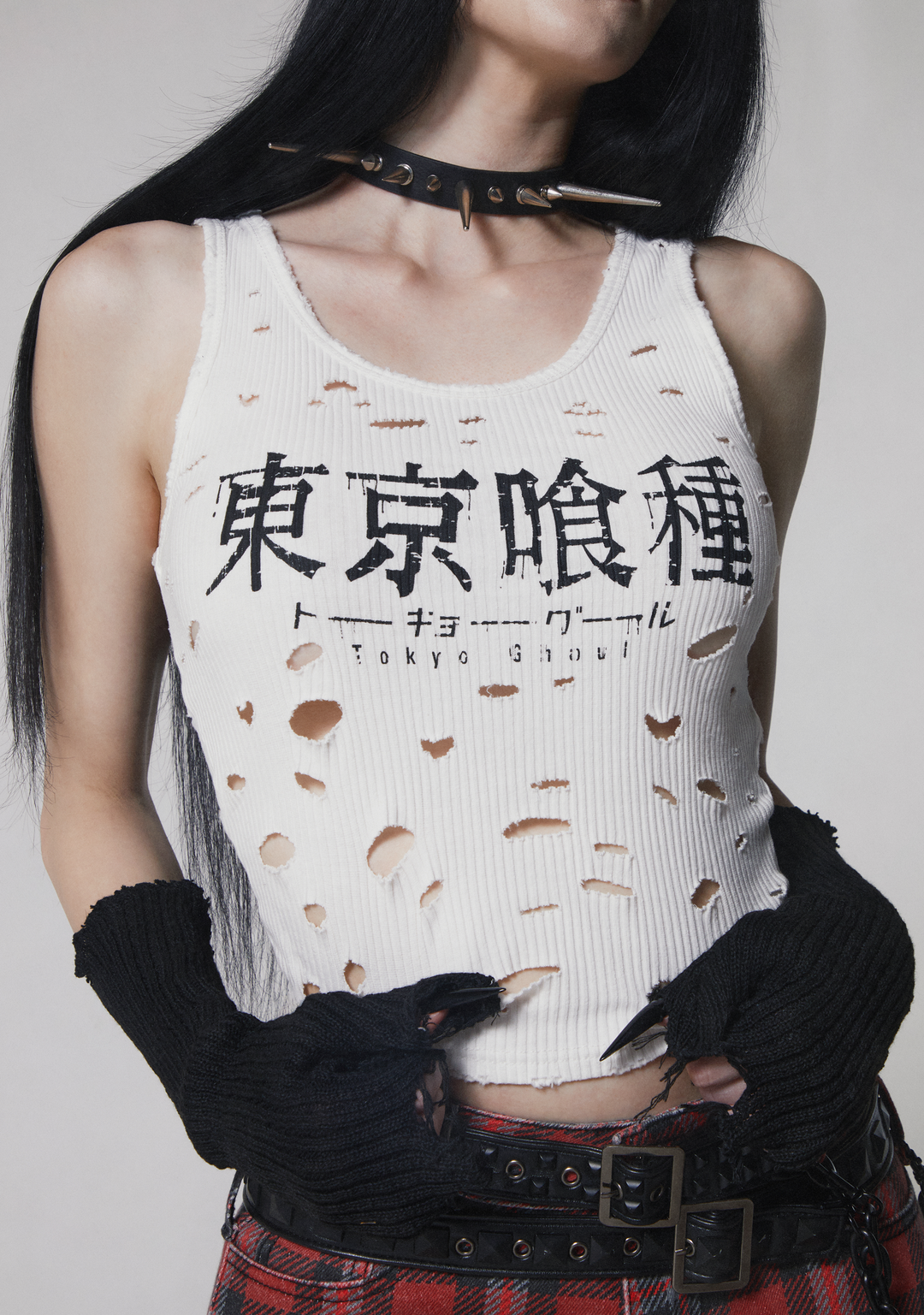 Dolls Kill x Tokyo Ghoul Shredded Logo Tank Top - White - Image 8