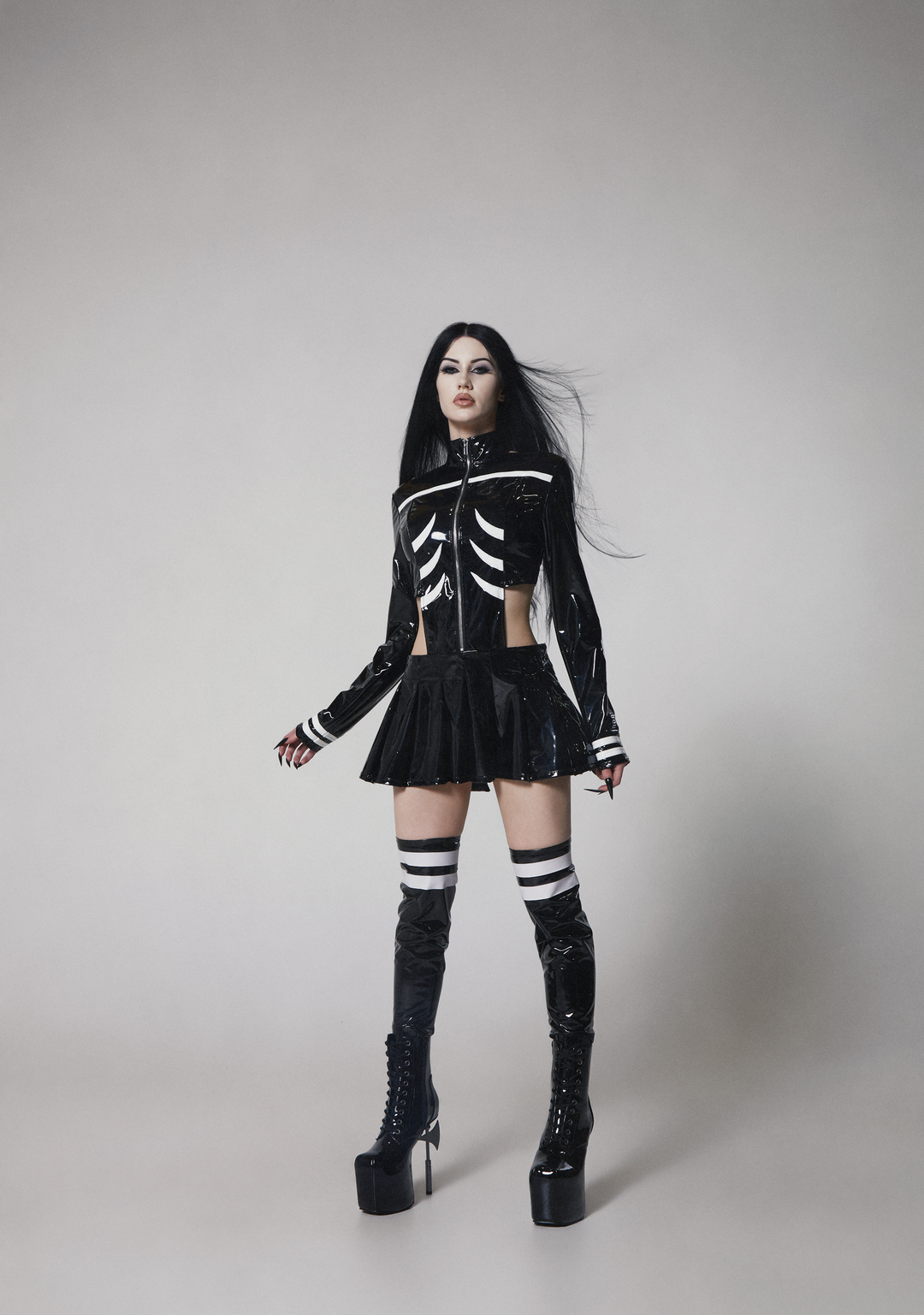 Dolls Kill x Tokyo Ghoul Kaneki Vinyl Cut Out Dress With Leg Warmers Set - Black - Image 9