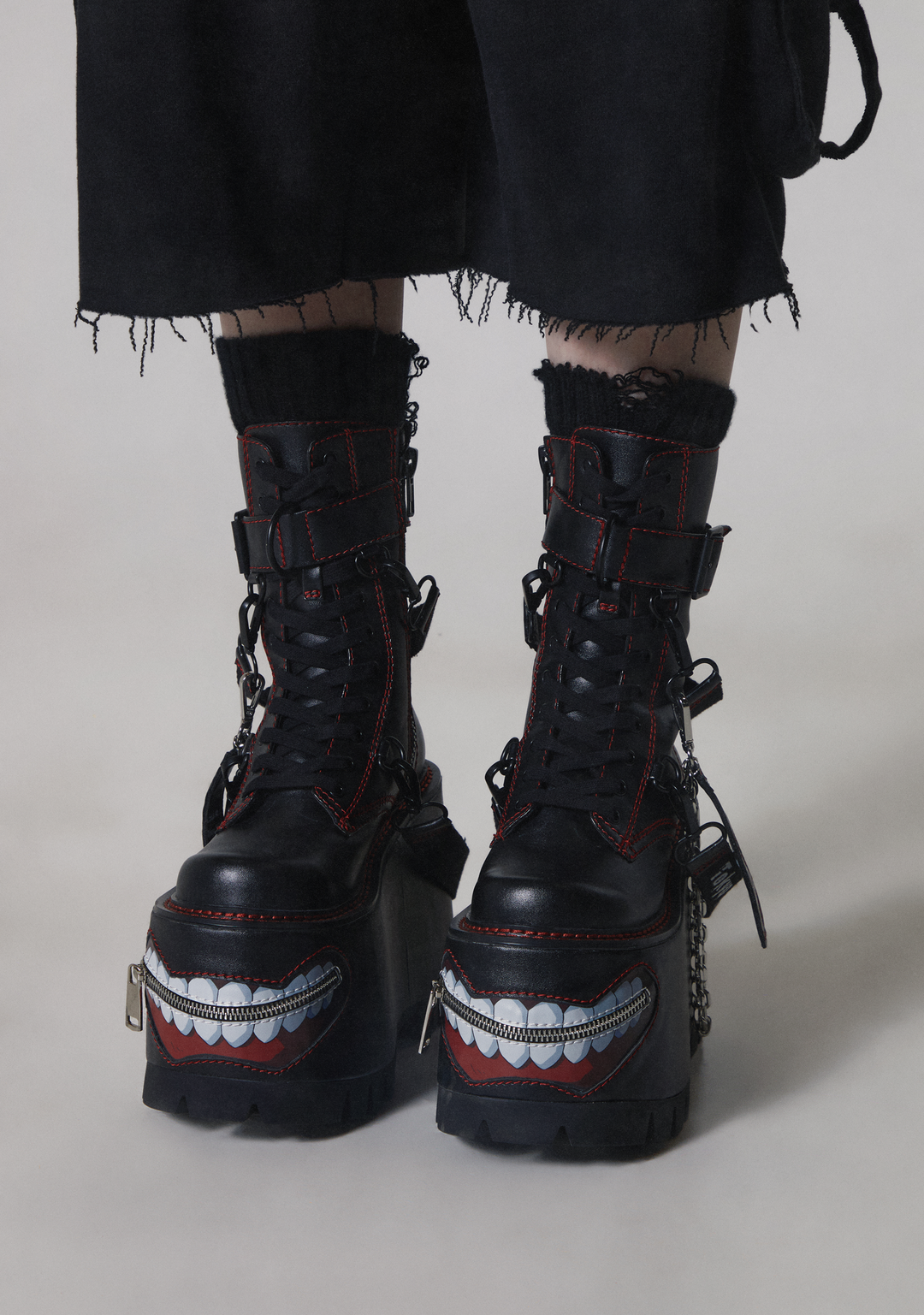 Dolls Kill x Tokyo Ghoul Platform Lace Up Boots With Kakuja Mouth - Black - Image 5