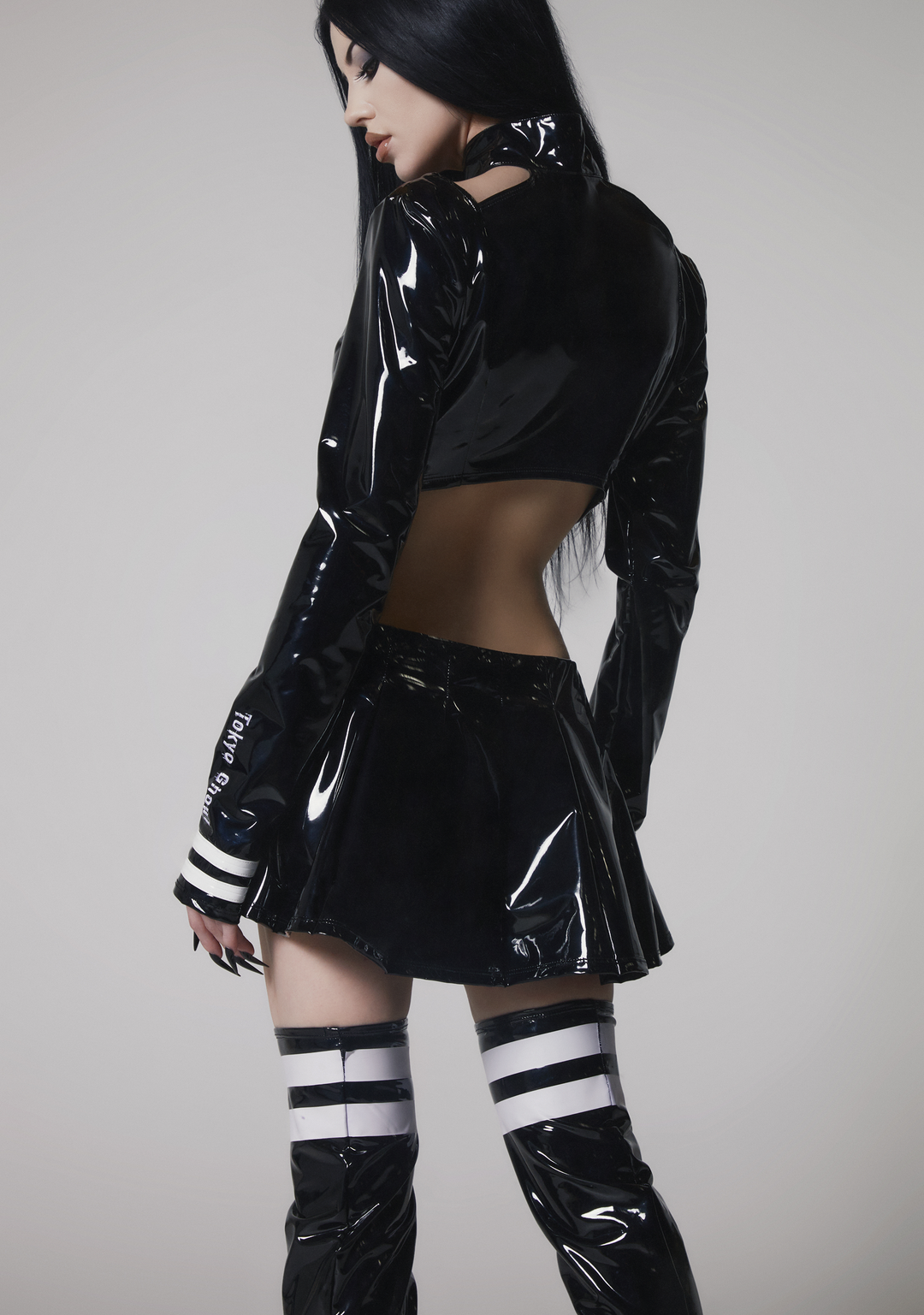 Dolls Kill x Tokyo Ghoul Kaneki Vinyl Cut Out Dress With Leg Warmers Set - Black - Image 8