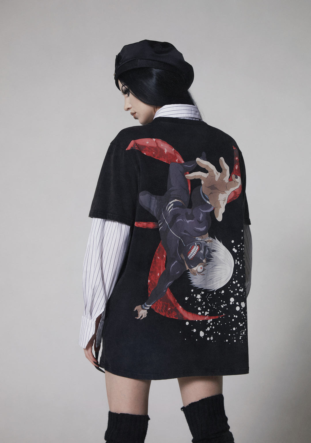 Dolls Kill x Tokyo Ghoul Ken Kaneki Oversized Graphic Tee - Black - Image 11
