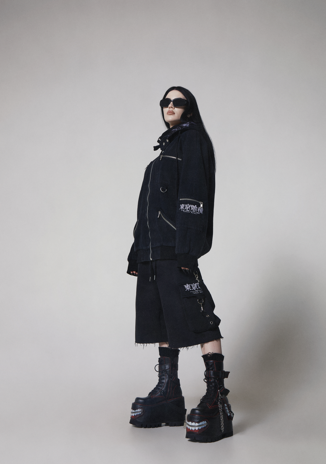 Dolls Kill x Tokyo Ghoul Platform Lace Up Boots With Kakuja Mouth - Black - Image 6