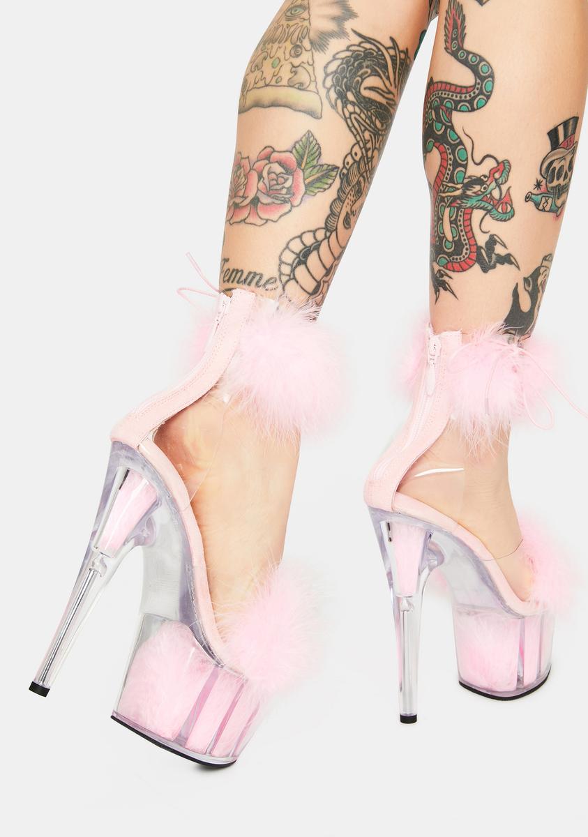 Adore-724F Platform Marabou Ankle Cuff Sandals-Baby Pink - Image 4