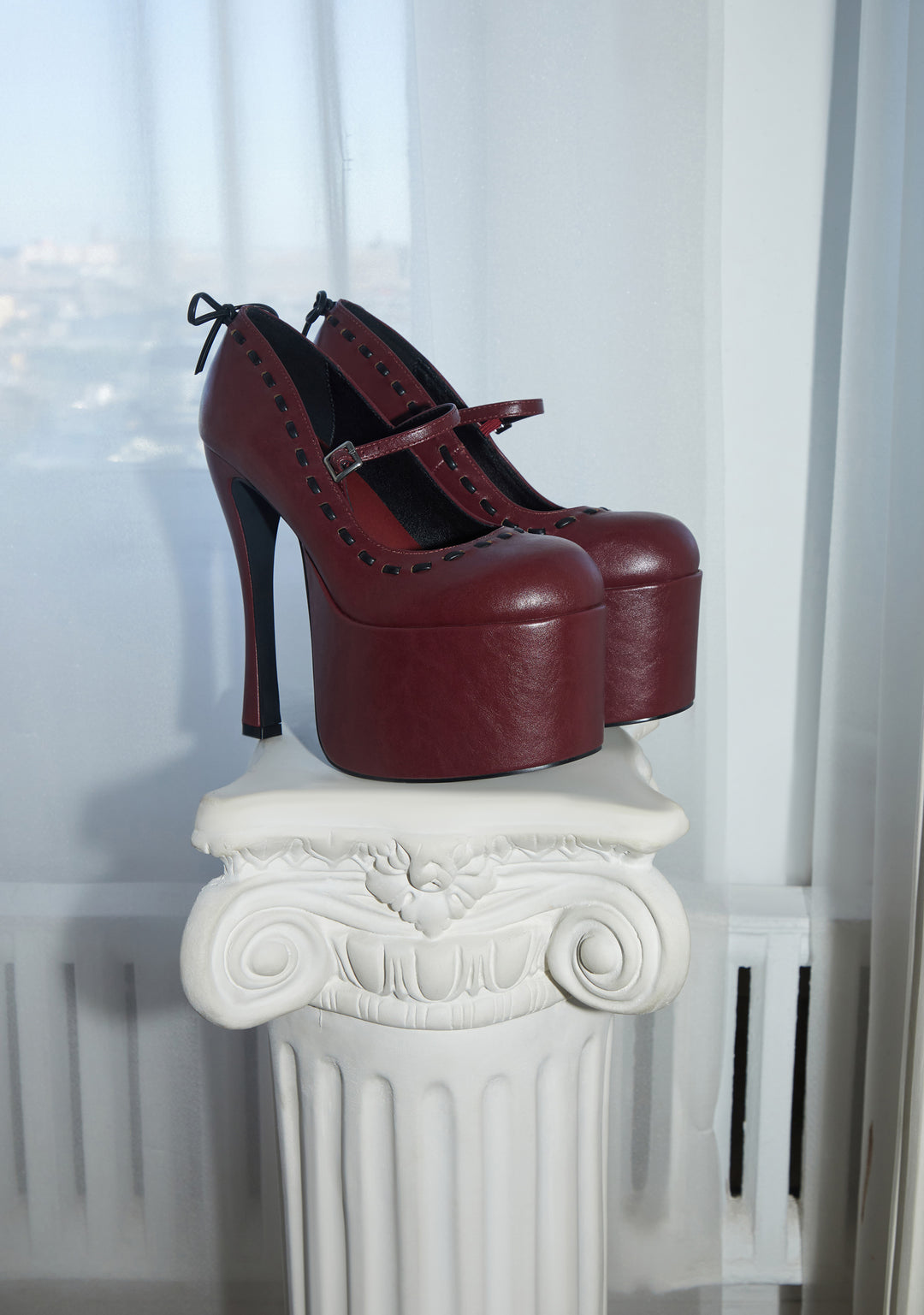 Vegan Leather Ribbon Platform Mary Janes - Purple - Image 5