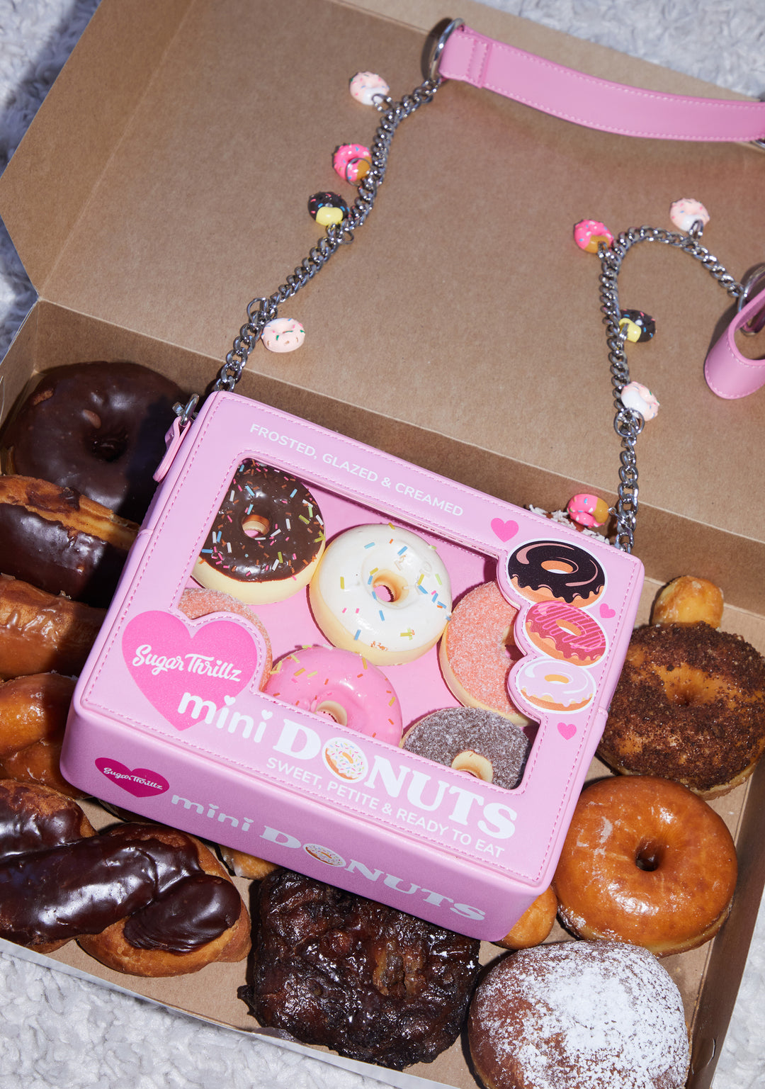 Vegan Leather Chainlink Mini Donut Box Crossbody Bag Sugar Thrillz - Multi - Image 6