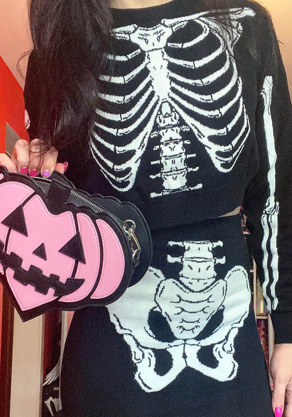 Trickz N Treatz Skeleton Two Piece Sweater Skirt Set - Image 5