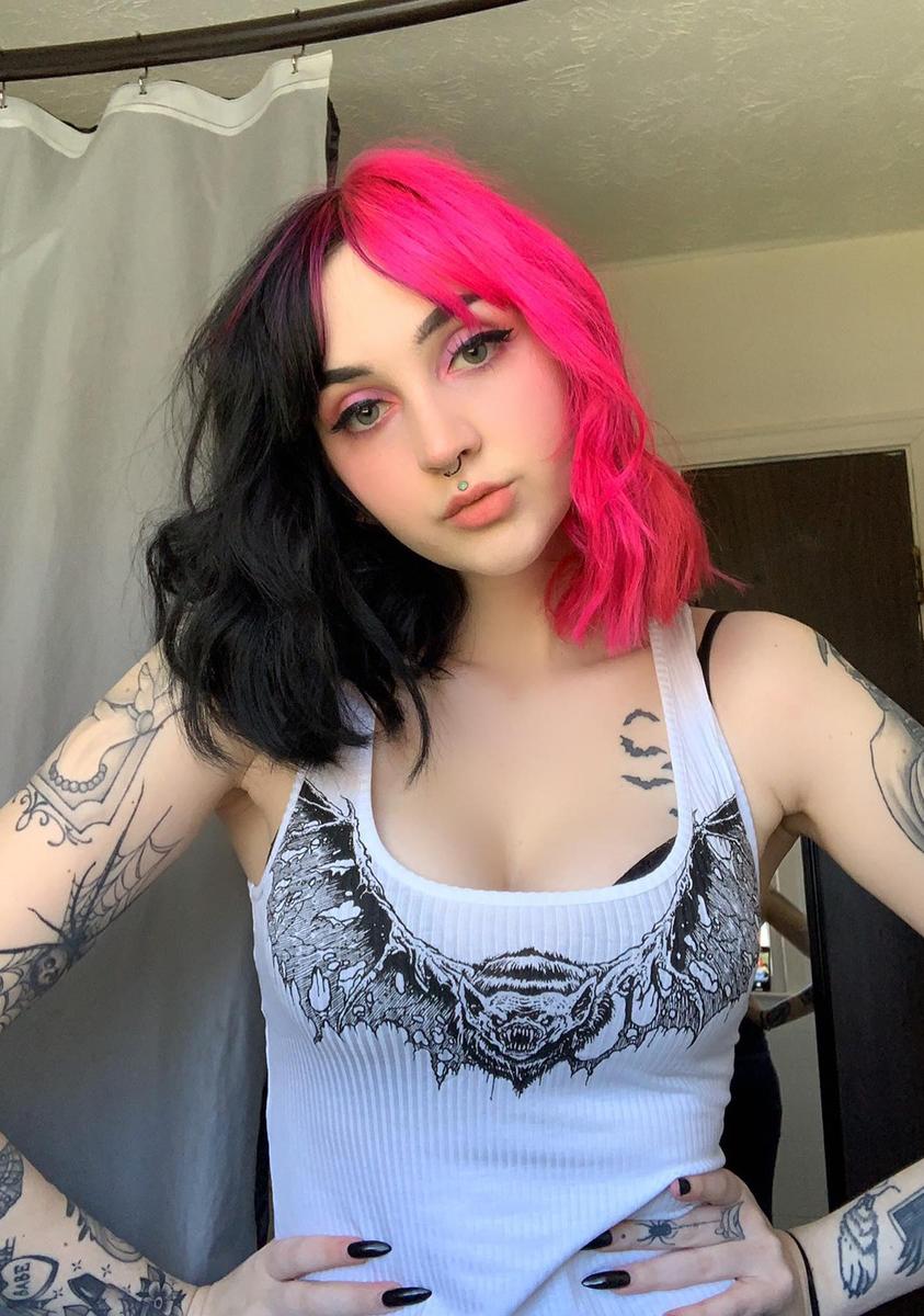 Widow Goth Bat Graphic Tank Crop Top - White - Image 6