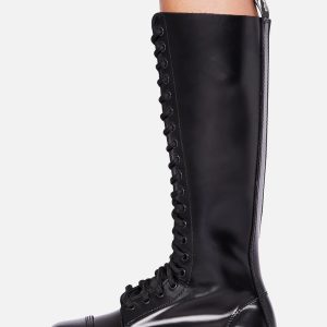 Demonia Riot-20 Leather Steel Toe Combat Boots - Black