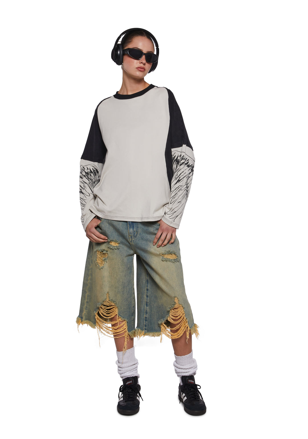 Womens Colorblock Long Sleeve Tee With Wings Graphic - Multi - Image 2