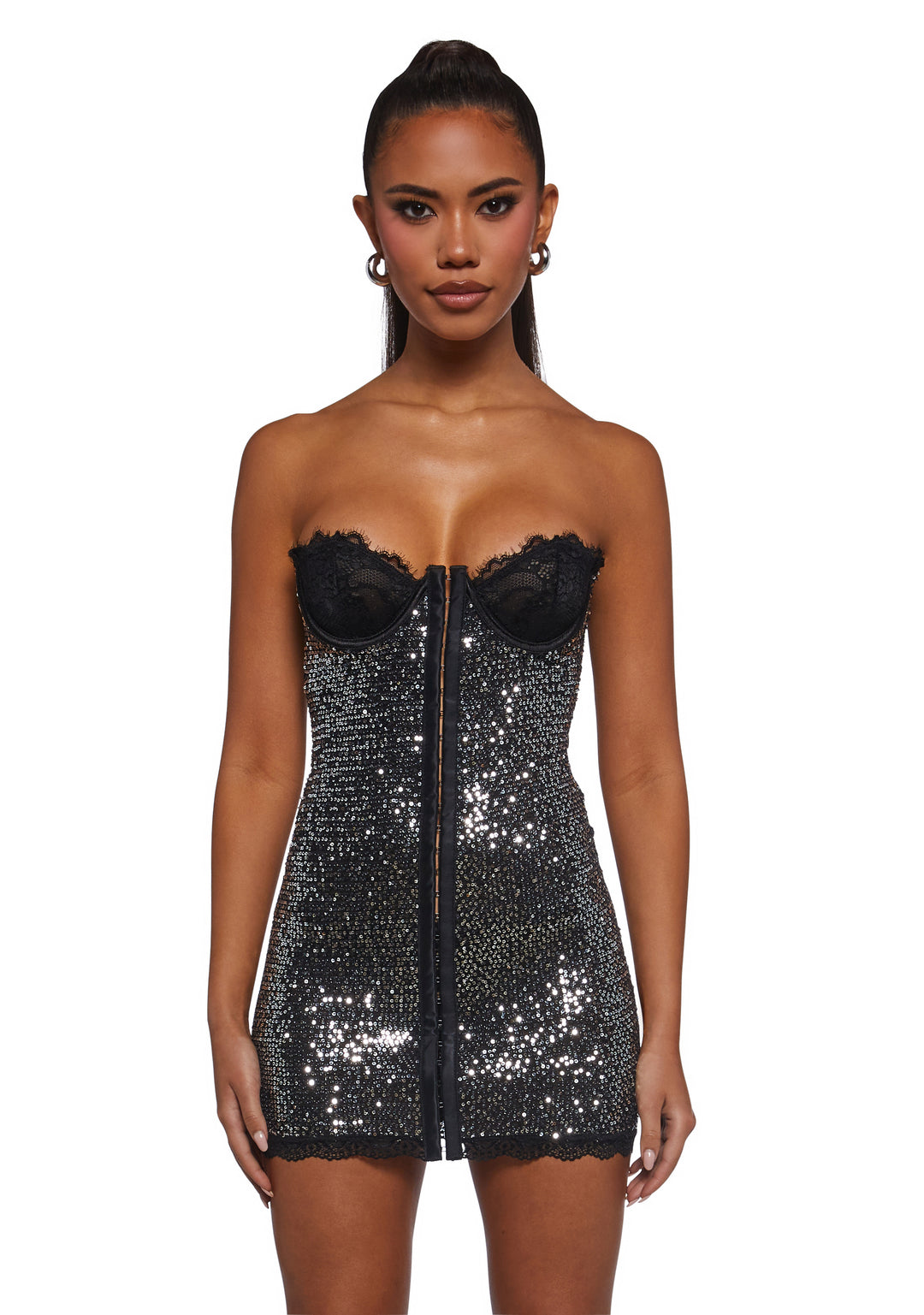 Womens Sequined Lace Bodycon Dress Current Mood - Silver - Image 6