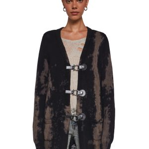 Womens Bleached Knit Oversized Cardigan Current Mood - Black