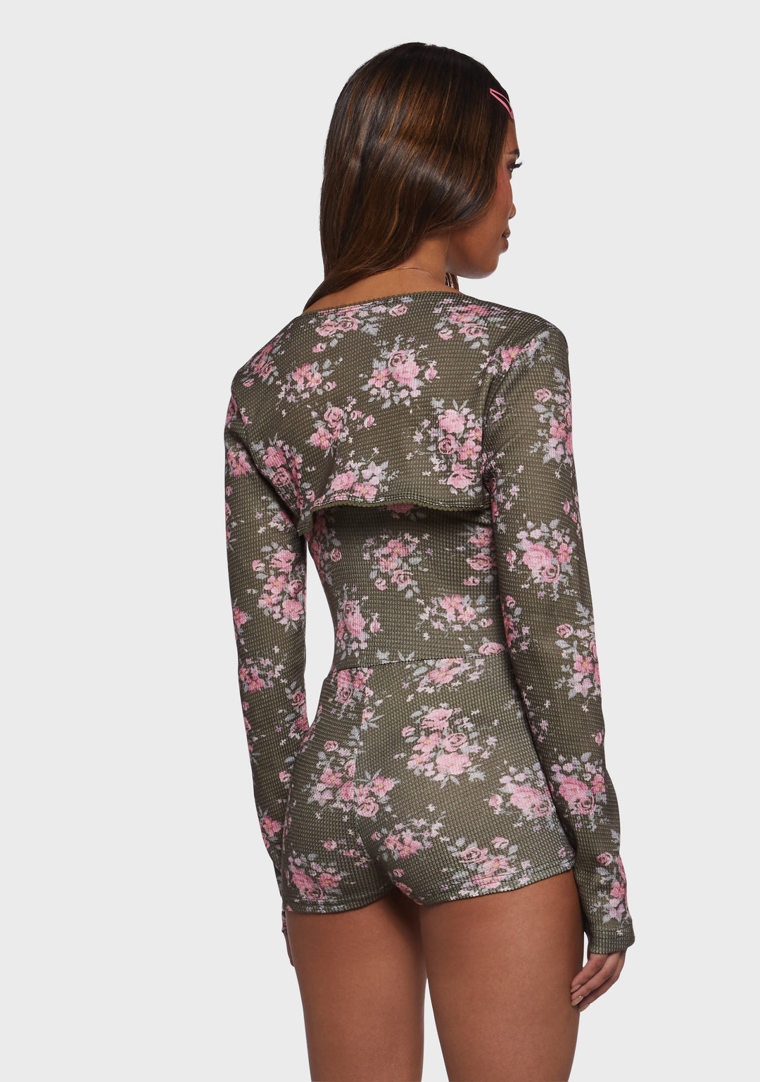 Womens Floral Print Romper And Shrug Set - Multi - Image 4