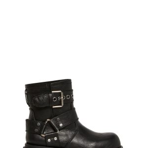 Vegan Leather Ankle Buckle Boots Current Mood - Black