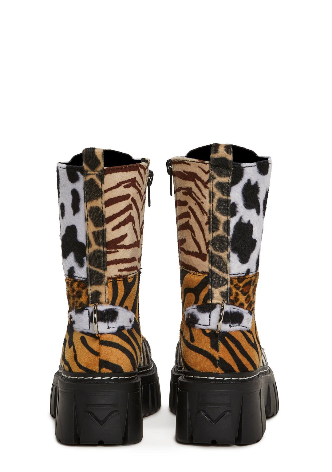 Patchwork Animal Print Combat Boots With Lace-Ups And Side Zip Current Mood - Multi - Image 3