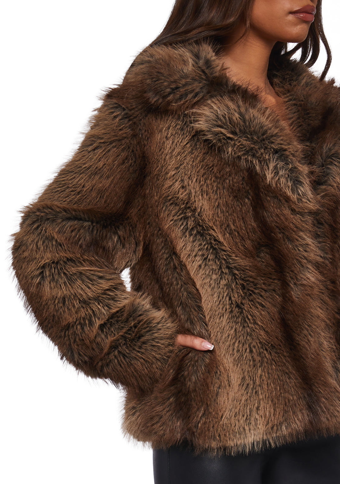 Womens Sexy Fox Faux Fur Coat Y2K Generation Kiss - Brown - Image 5