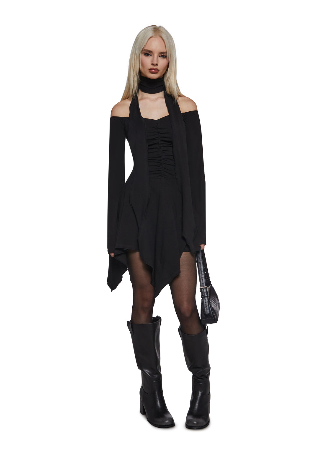 Womens Off The Shoulder Mini Dress - Black - Image 2