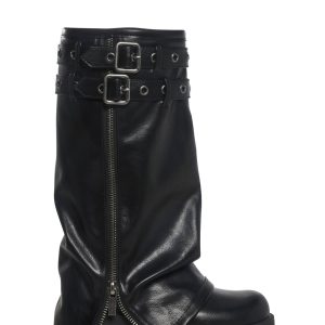 Darker Wavs Vegan Leather Knee High Pant Boots - Black