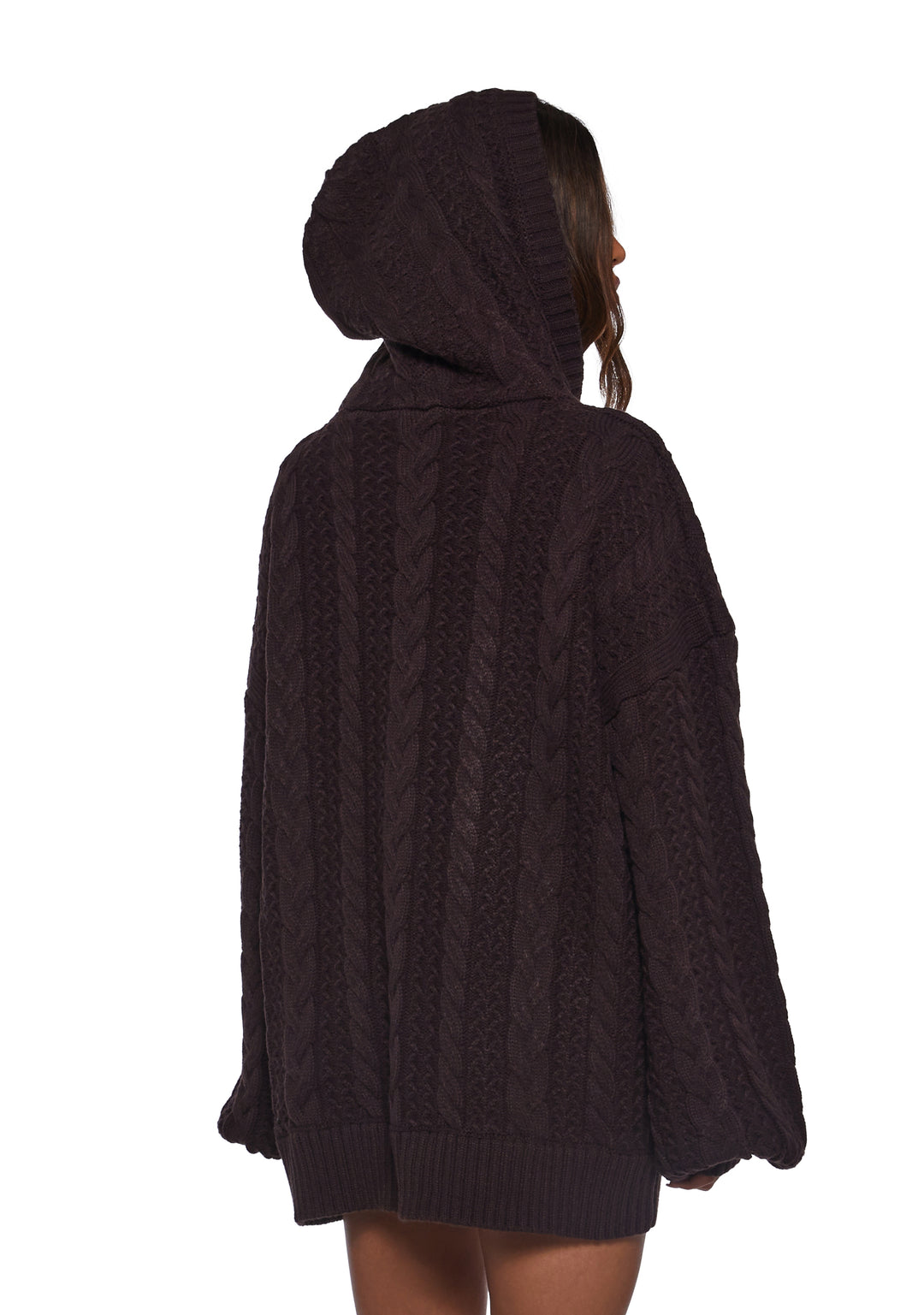 Womens Chunky Knit Pullover Hoodie Current Mood - Purple - Image 4