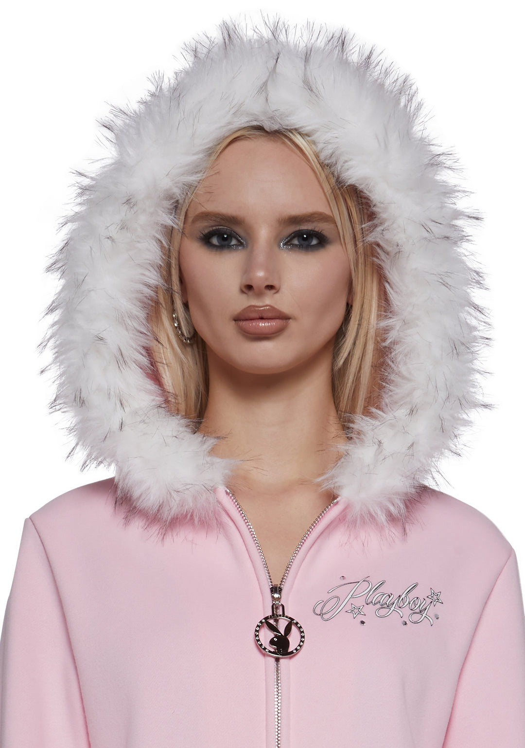 Playboy by Dolls Kill Faux Fur Trimmed Hoodie - Pink - Image 7