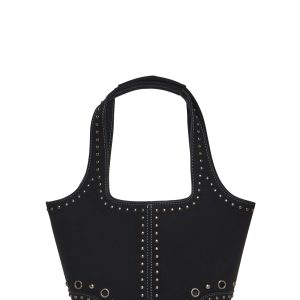 Vegan Leather Studded Bucket Bag Current Mood - Black