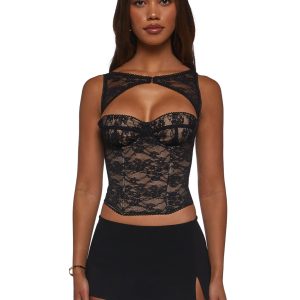 Womens Lace Corset Top And Shrug Current Mood - Black