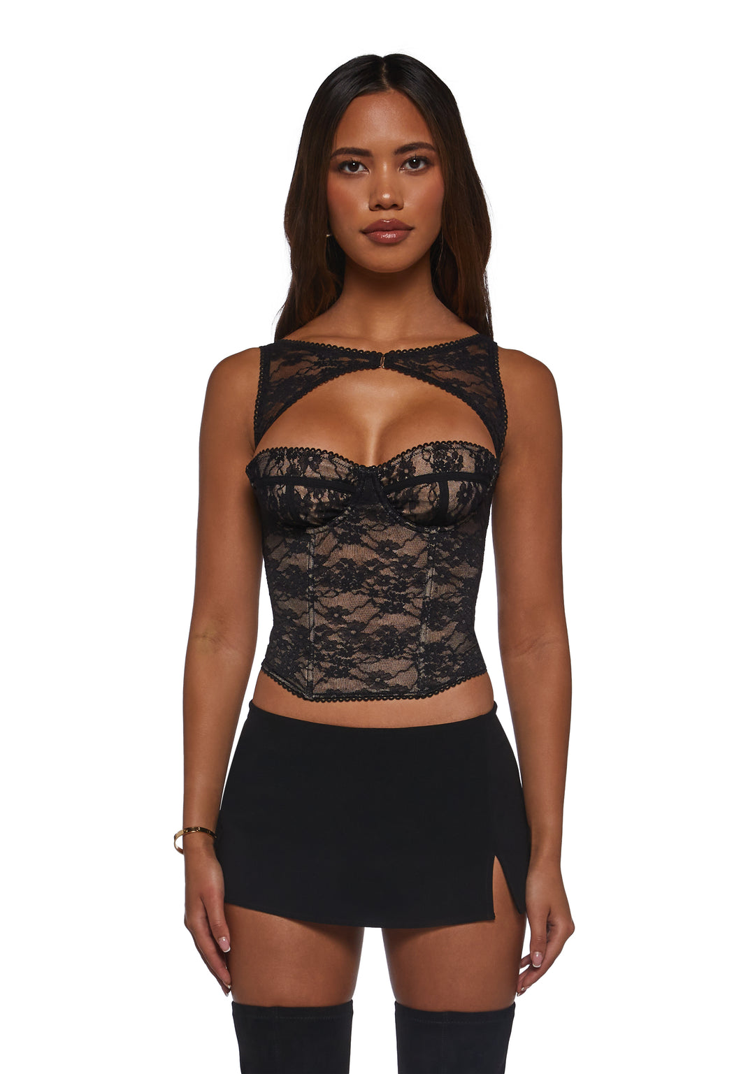 Womens Lace Corset Top And Shrug Current Mood - Black