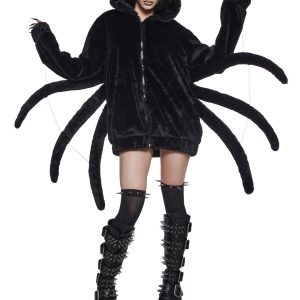 Womens Sexy Halloween Costume Spider Widow Web Oversized Hoodie - Black