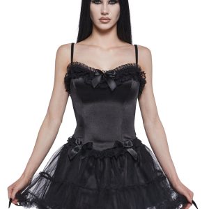 Womens Sexy Marie Antoinette Versailles Satin Corset Top Trickz N Treatz - Black