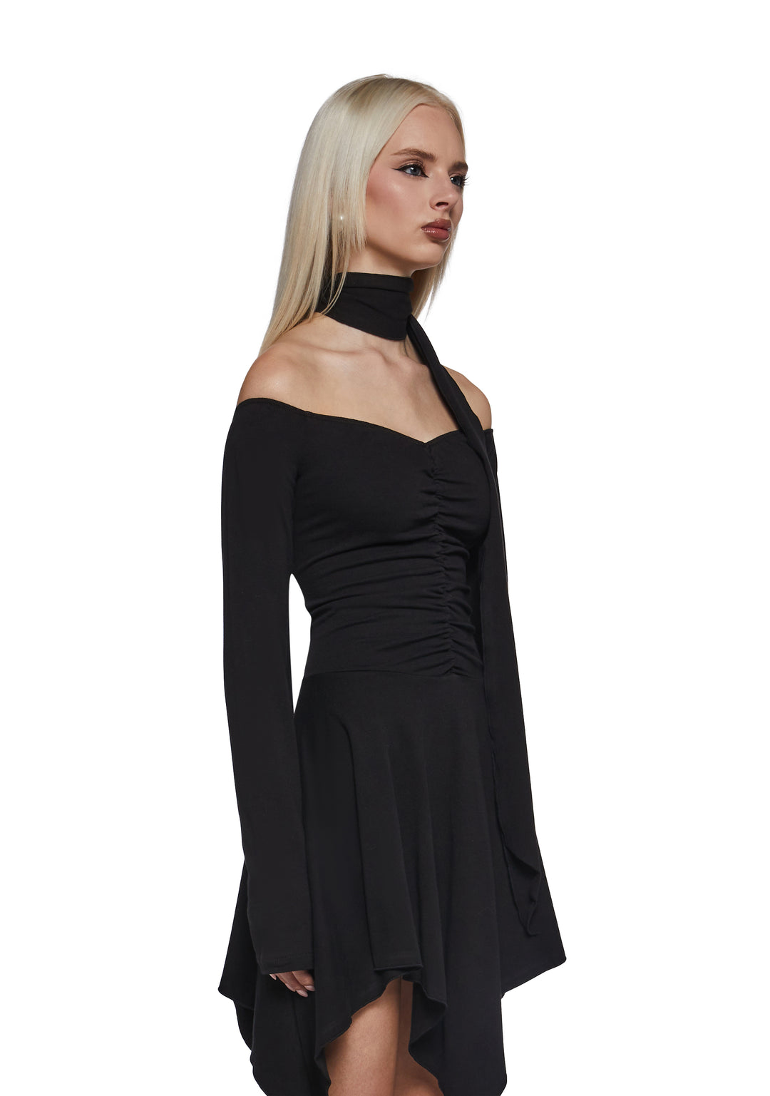 Womens Off The Shoulder Mini Dress - Black - Image 3