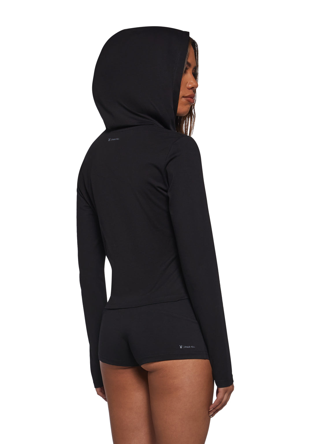 Dolls Kill x Playboy Zip Up Fitted Hoodie - Black - Image 3
